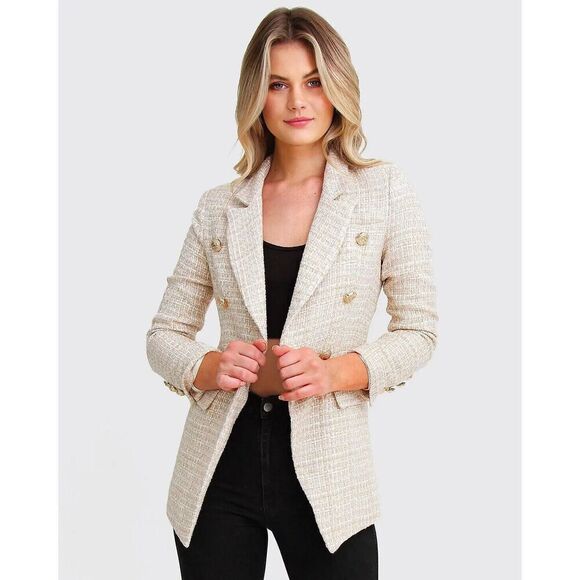 Belle & Bloom Princess Polina BEIGE Tweed Button Blazer Cream MSRP $219 Medium - Picture 4 of 10